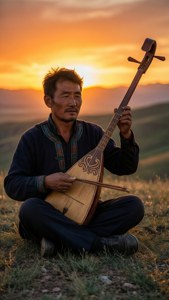Komuz Player at Sunset
