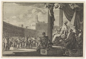 Koning Agrippa ziet een uil boven zijn troon