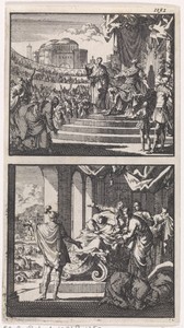 Koning Agrippa ziet een uil boven zijn troon / Koning Agrippa sterft omgeven door hovelingen