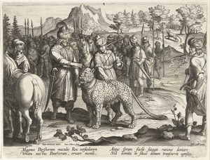 Koning Arsaces tracht een luipaard te temmen