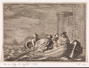 Koning Jacobus II ontvlucht bij nacht in een roeiboot, 1688