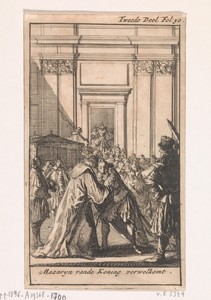 Koning Lodewijk XIV groet kardinaal Mazarin