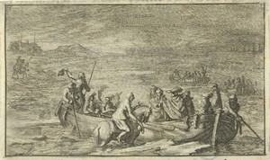 Koning met zijn gevolg in een roeiboot