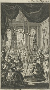 Koning van Delhi op zijn geboortedag in een weegschaal gewogen