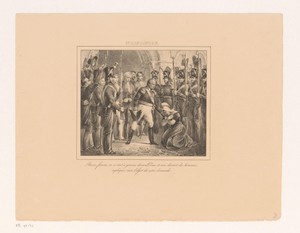 Koning Willem I met een knielende vrouw