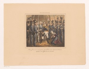 Koning Willem I met een knielende vrouw, 1829