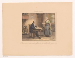 Koning Willem I schrijft een request voor een vrouw, 1829