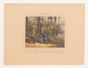 Koning Willem I sprekend met een man in het park, 1829