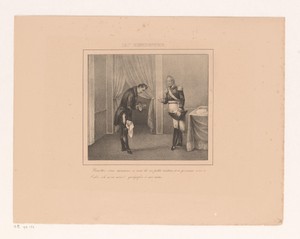Koning Willem I stelt een man met gescheurde broek gerust