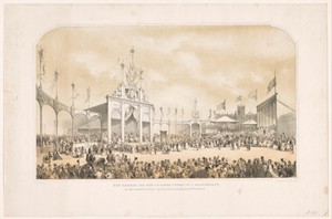 Koning Willem III legt de eerste steen voor het monument ter herinnering aan de bevrijding van de Fransen