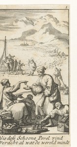 Koopman koopt op het strand voor een groot aantal geldstukken een parel