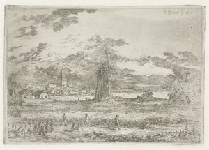 Korenveld met molen