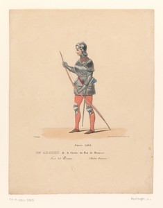 Kostuum van een boogschutter van de Franse koning uit het drama Louis XI à Péronne