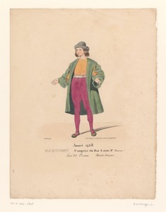 Kostuum van Martigny, helper van Lodewijk XI van Frankrijk, uit het drama Louis XI à Péronne