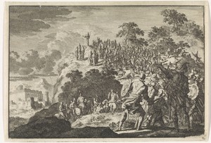 Krijgslieden van stadhouder Felix vallen een volksmenigte op de Olijfberg aan