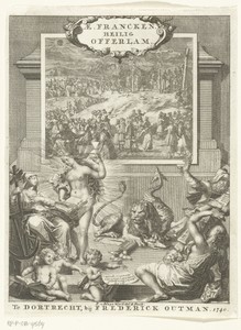 Kruisiging van Christus en allegorie met deugden