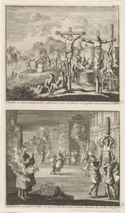 Kruisiging van de heilige Timotheüs van Rome en de heilige Maura en christenen worden 's nachts verbrand in Rome