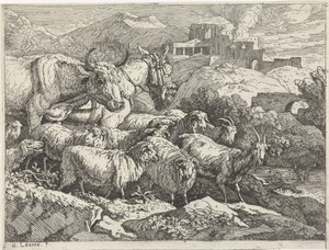 Kudde dieren nabij ruïnes