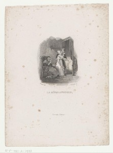 Kussend koppel met oude vrouw aan de bedrand