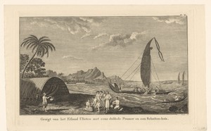 Kust met boten en prauwen bij het eiland Raiatea in Frans-Polynesië