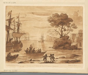 Kustgezicht met landing van Aeneas in Latium