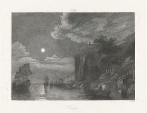 Kustlandschap bij volle maan