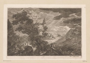 Kustlandschap in een storm met rechts een schip dat vergaat