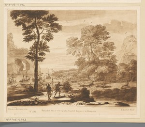 Kustlandschap met Aeneas en Achates op hertenjacht