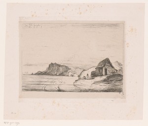 Kustlandschap met rotsen en een huis aan het water