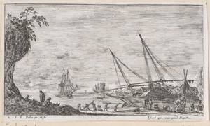Kustlandschap met schip op de kant