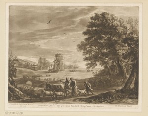 Kustlandschap met veedrijvers en gevecht op een brug