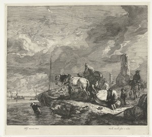 Lading van schip wordt gelost aan de kust