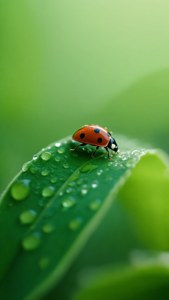 Ladybug on Dew Leaf