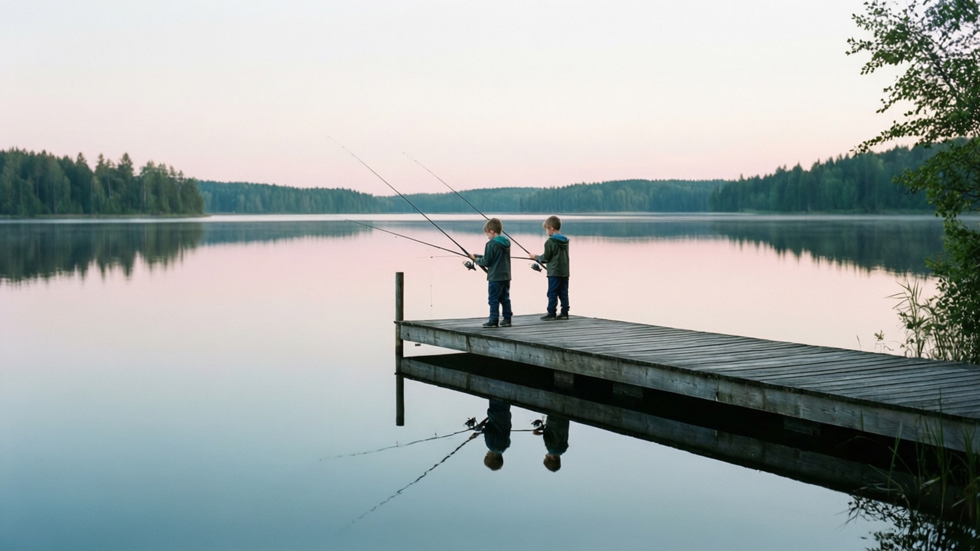 Lake Dock Fishing by Wallpapers.art Studio