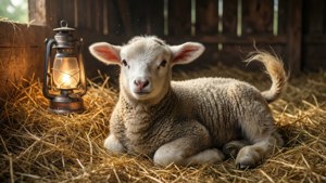 Lamb in Hay Barn