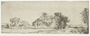 Landscape with a farmhouse along a road beside a canal