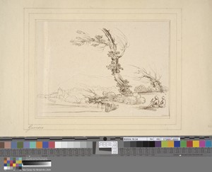 Landscape with a Large Tree, and Two Figures, One with a Hawk