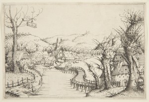 Landscape with a winding wooden Bridge