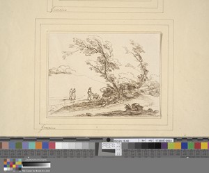 Landscape with Five Figures, One Pushing a Wheelbarrow