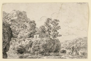 Landscape with House Near a Waterfall