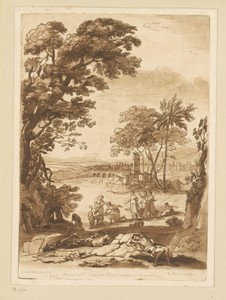 Landschap bij een meer met het vinden van Mozes