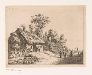 Landschap bij Halle met rietgedekte boerderijen