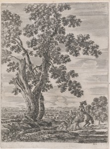 Landschap bij Rome met bomen en vrouw te paard