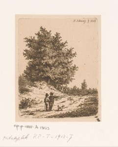 Landschap bij Tienen met twee mannen en een hond