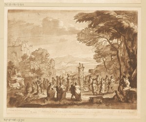 Landschap met aanbidding van het gouden kalf