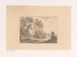 Landschap met antieke ornamenten aan het water