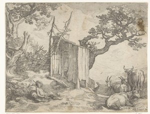 Landschap met Argus bij Io als koe en Mercurius in de lucht