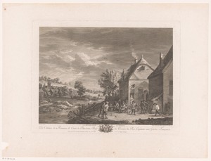 Landschap met balspelers en overige figuren voor een herberg