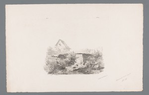 Landschap met beek en huis