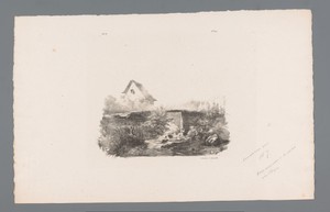 Landschap met beek en huis
